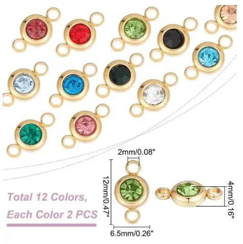 24 Piece 12 Colors Zodiac Birthstone Charm Connector Kit - Available in Waterproof Gold - A045SS/G