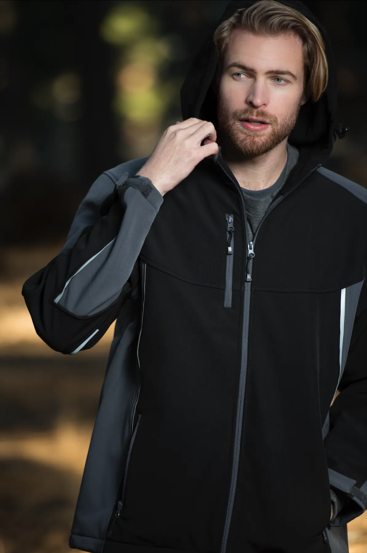 #9703 Active Soft Shell Jacket with Hood - Green/Charcoal