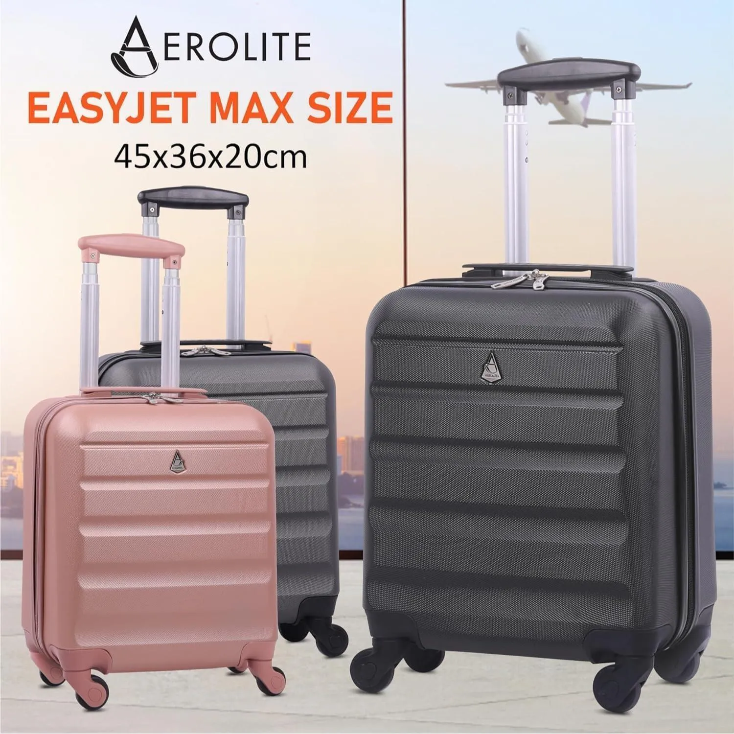 Aerolite 45x36x20cm Easyjet Maximum Cabin Carry On Suitcase With 8 Ultra Smooth Wheels, TSA Lock, Eco-Friendly Interior, SBS Zippers, 5 Years Warranty