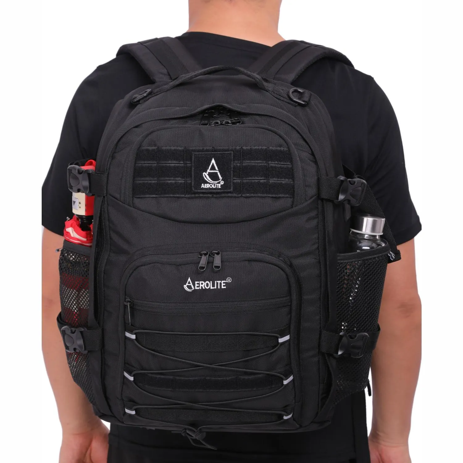 Eco-Friendly Aerolite Tactical Backpack - EasyJet Maximum Size (45x36x20cm) Made from Recycled, Shower-Resistant Material, Complete with Luggage Scale and TSA Lock, 10-Year Warranty
