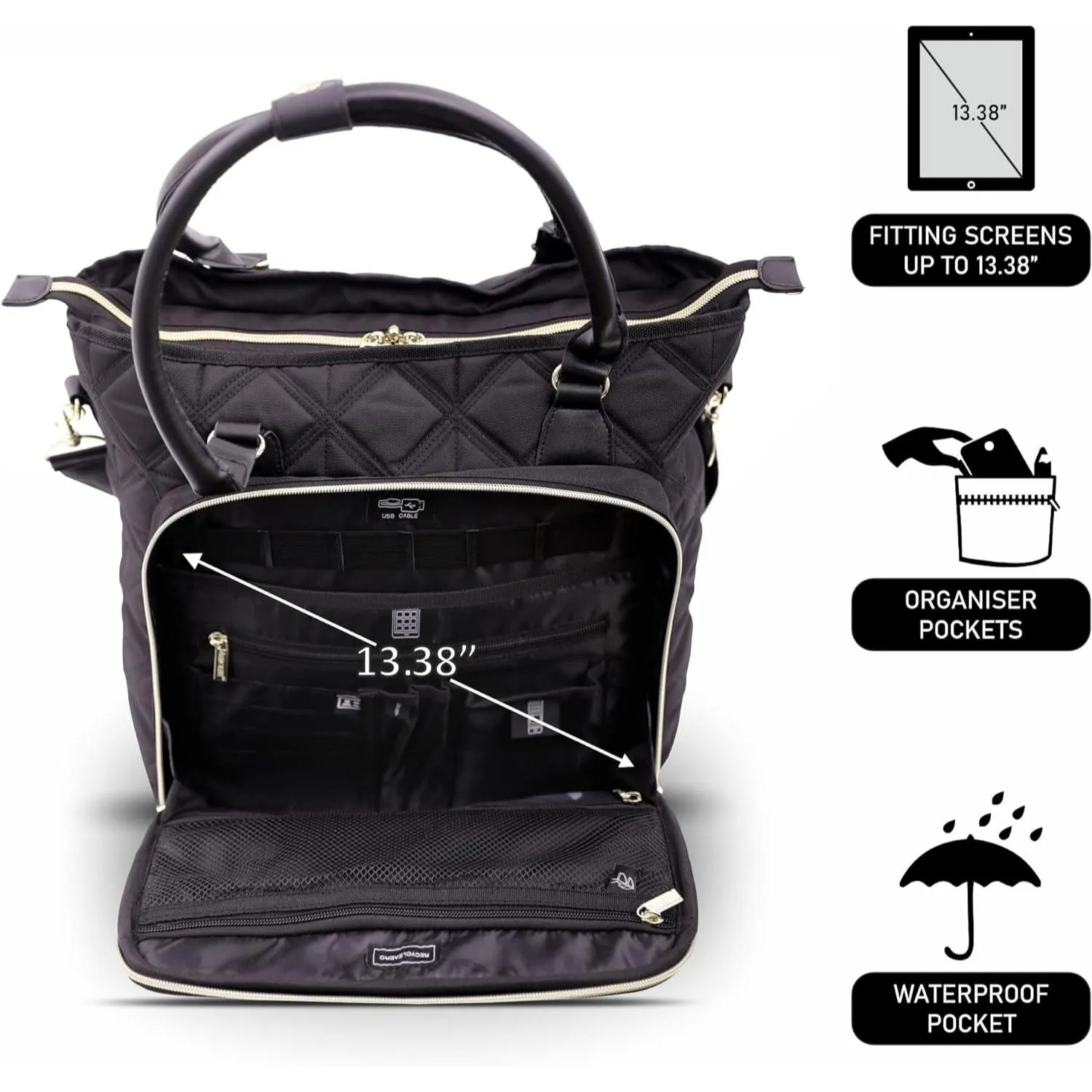 Aerolite 45x36x20cm Easyjet Maximum Super Premium Quality Eco Friendly Laptop Bag - Fits up to 16.5", Overnight Hand Cabin Luggage Shoulder Bag Quilted with 10 Year Warranty (Black)   Luggage Scale   TSA Lock