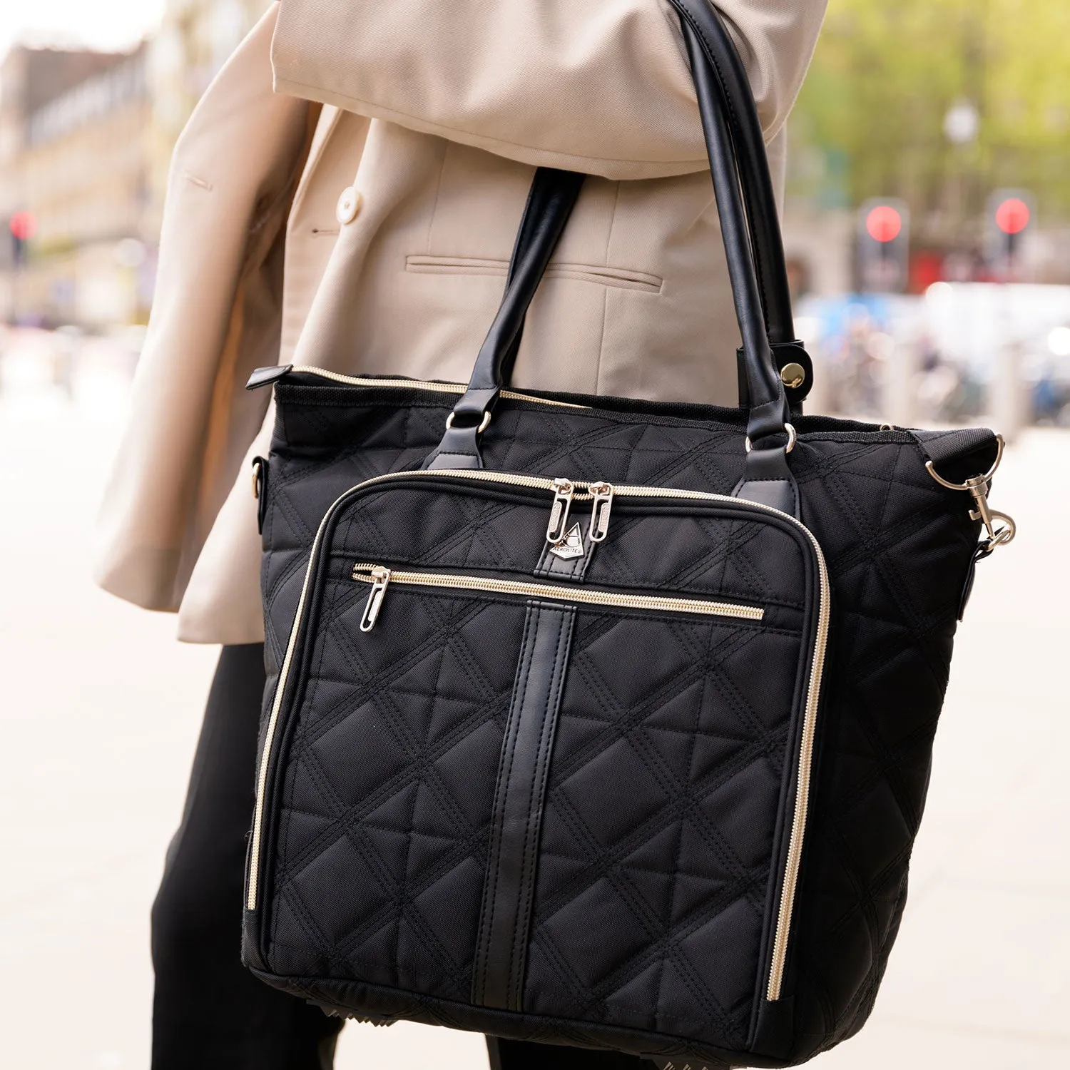 Aerolite 45x36x20cm Easyjet Maximum Super Premium Quality Eco Friendly Laptop Bag - Fits up to 16.5", Overnight Hand Cabin Luggage Shoulder Bag Quilted with 10 Year Warranty (Black)   Luggage Scale   TSA Lock
