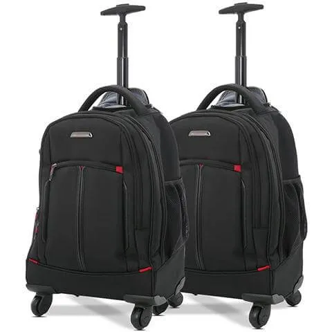Aerolite (55x35x23cm) Executive 4 Wheel Mobile Trolley Backpack Business Hand Cabin Luggage (x2 Set)
