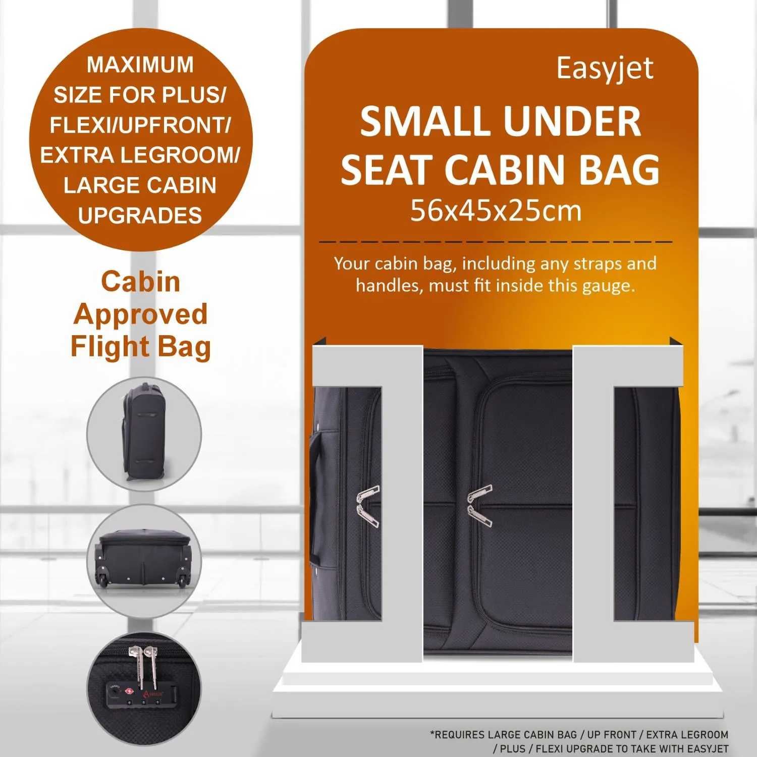 Aerolite 56x45x25cm Easyjet Large Cabin, British Airways Jet2 Maximum Allowance Lightweight 2 Wheel Carry On Hand Cabin Luggage Bag Suitcase 56x45x25 with TSA Approved Lock Black