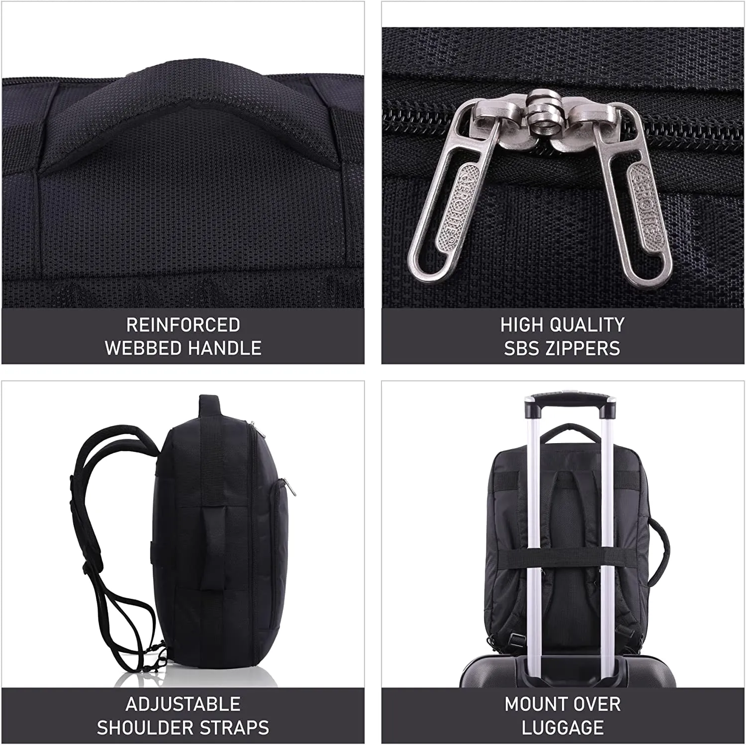 AEROLITE British Airways Max (40x30x15cm) New and Improved 2024, Max Size For BA, KLM, Air France, Approved For EasyJet, Virgin Atlantic Under Seat Flight Backpack, Black