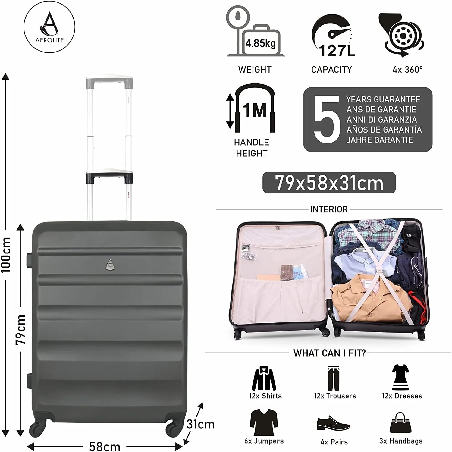 Aerolite Easyjet Ultimate Luggage Set, Large Cabin 56x45x25cm, Underseat Holdall 45x36x20cm, 29” Large Checked Suitcase, Luggage Scale and 2xTSA locks
