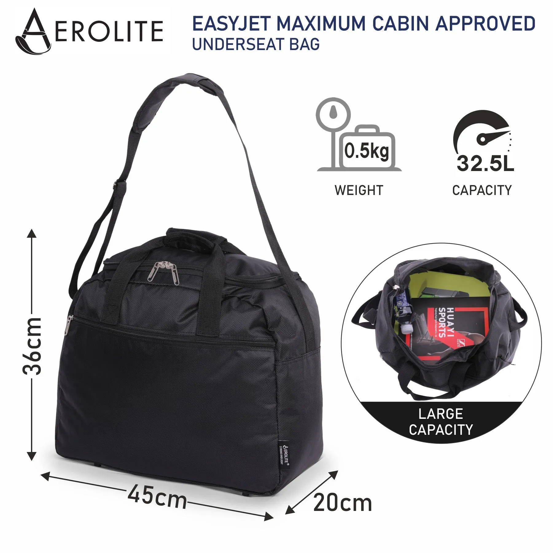 Aerolite Easyjet Ultimate Luggage Set, Large Cabin 56x45x25cm, Underseat Holdall 45x36x20cm, 29” Large Checked Suitcase, Luggage Scale and 2xTSA locks