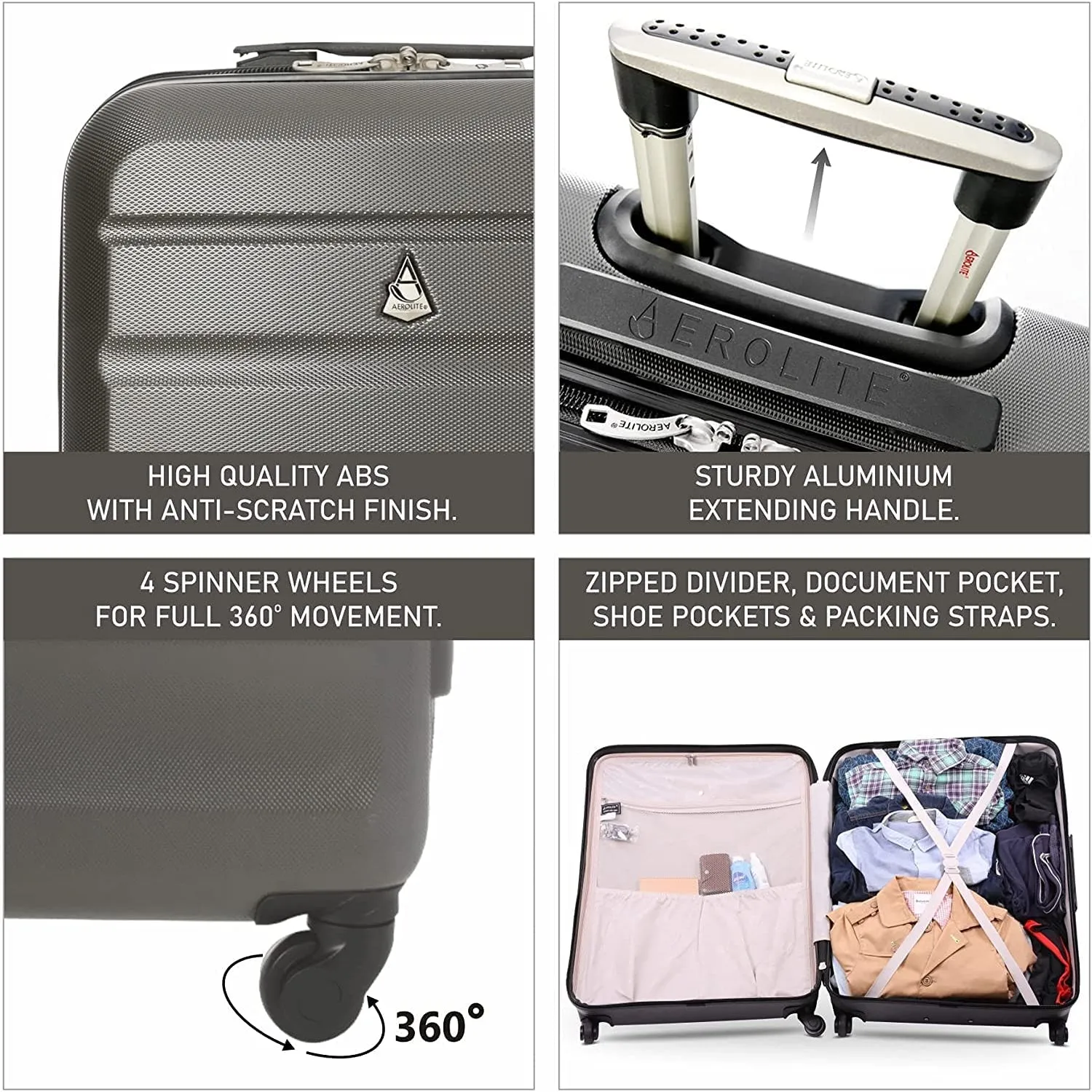 Aerolite Easyjet Ultimate Luggage Set, Large Cabin 56x45x25cm, Underseat Holdall 45x36x20cm, 29” Large Checked Suitcase, Luggage Scale and 2xTSA locks