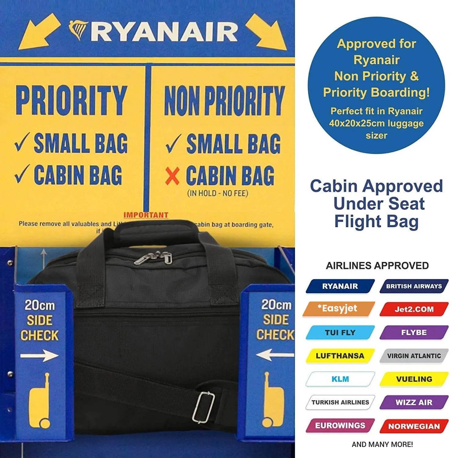 Aerolite Ryanair Maximum Holdall Cabin Underseat Bag (40x20x25cm) with Digital Luggage Scale, and TSA Approved Three Dial Combination Lock