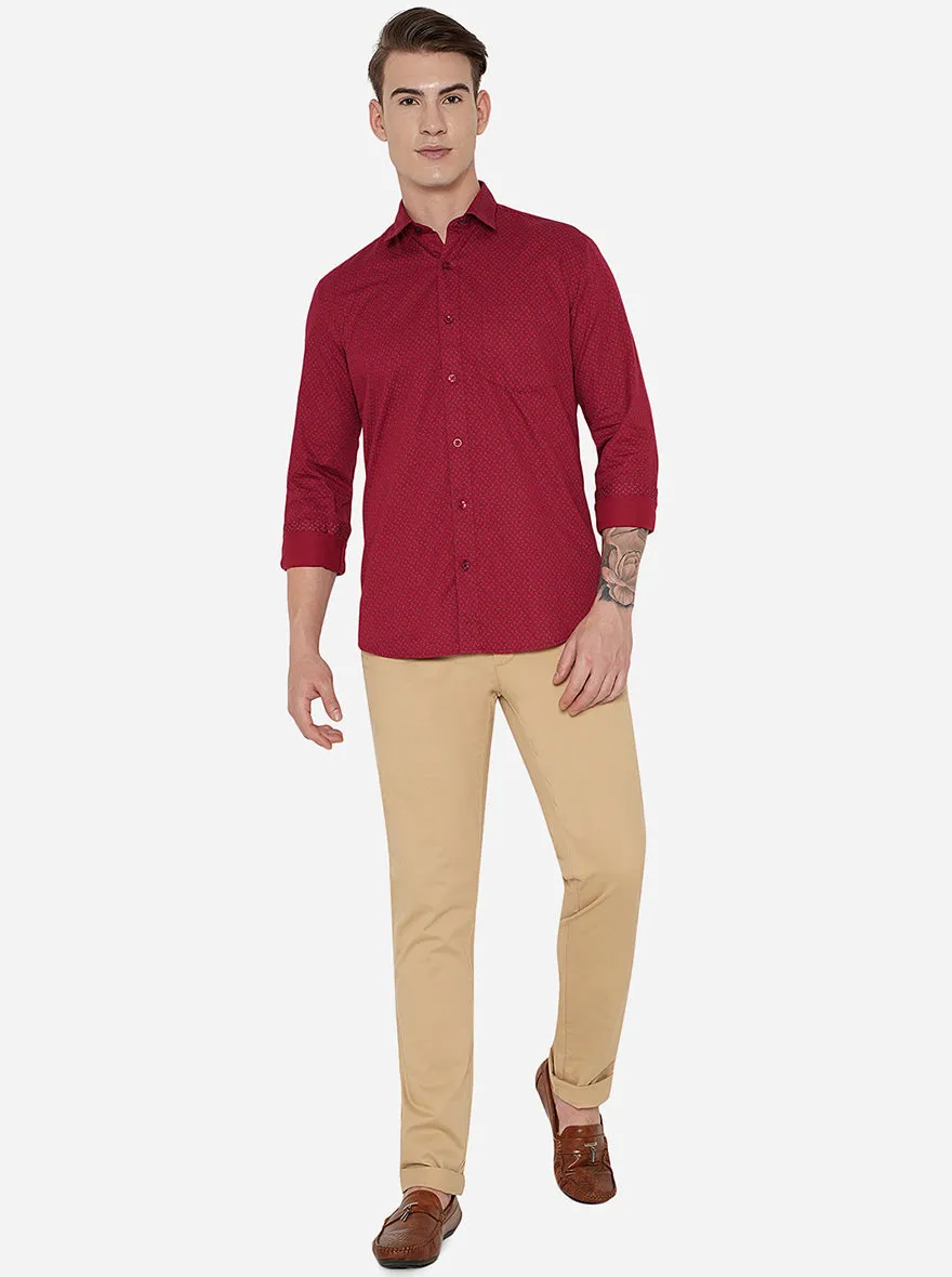 Beige Solid Uno Fit Casual Trouser | JadeBlue