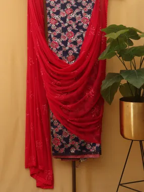 Blue Banarasi Silk Meenakari Suit With Pink Georgette Sequins Dupatta