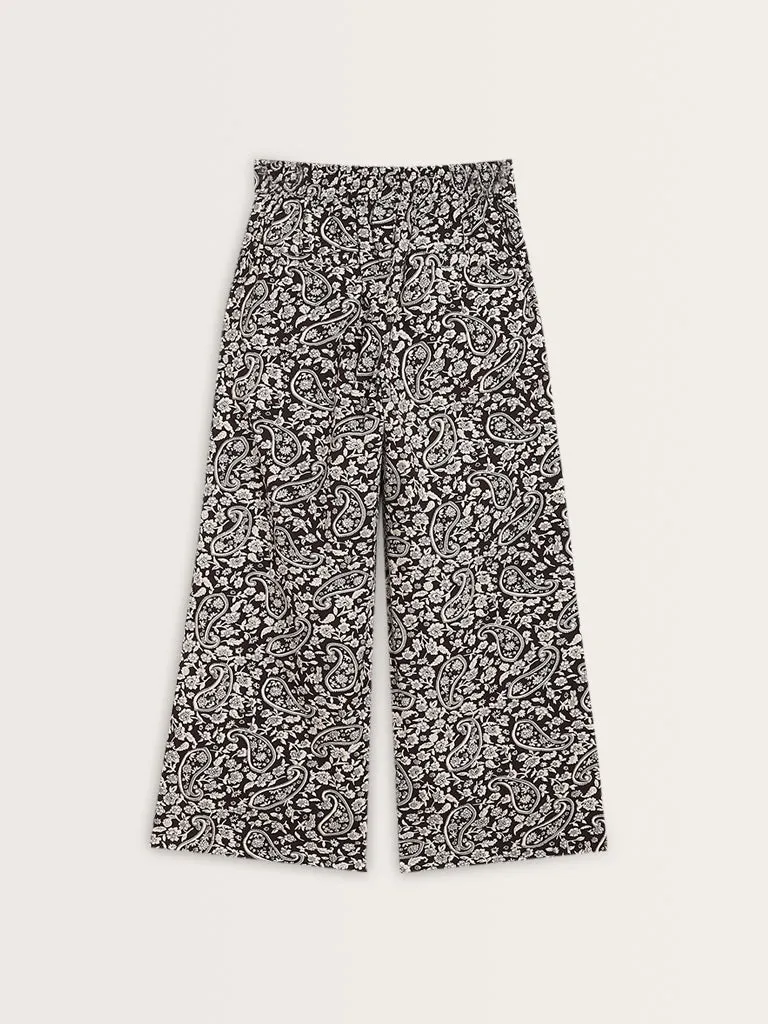 Bombay Paisley Brown Paisley Print High-Rise Cotton Trousers
