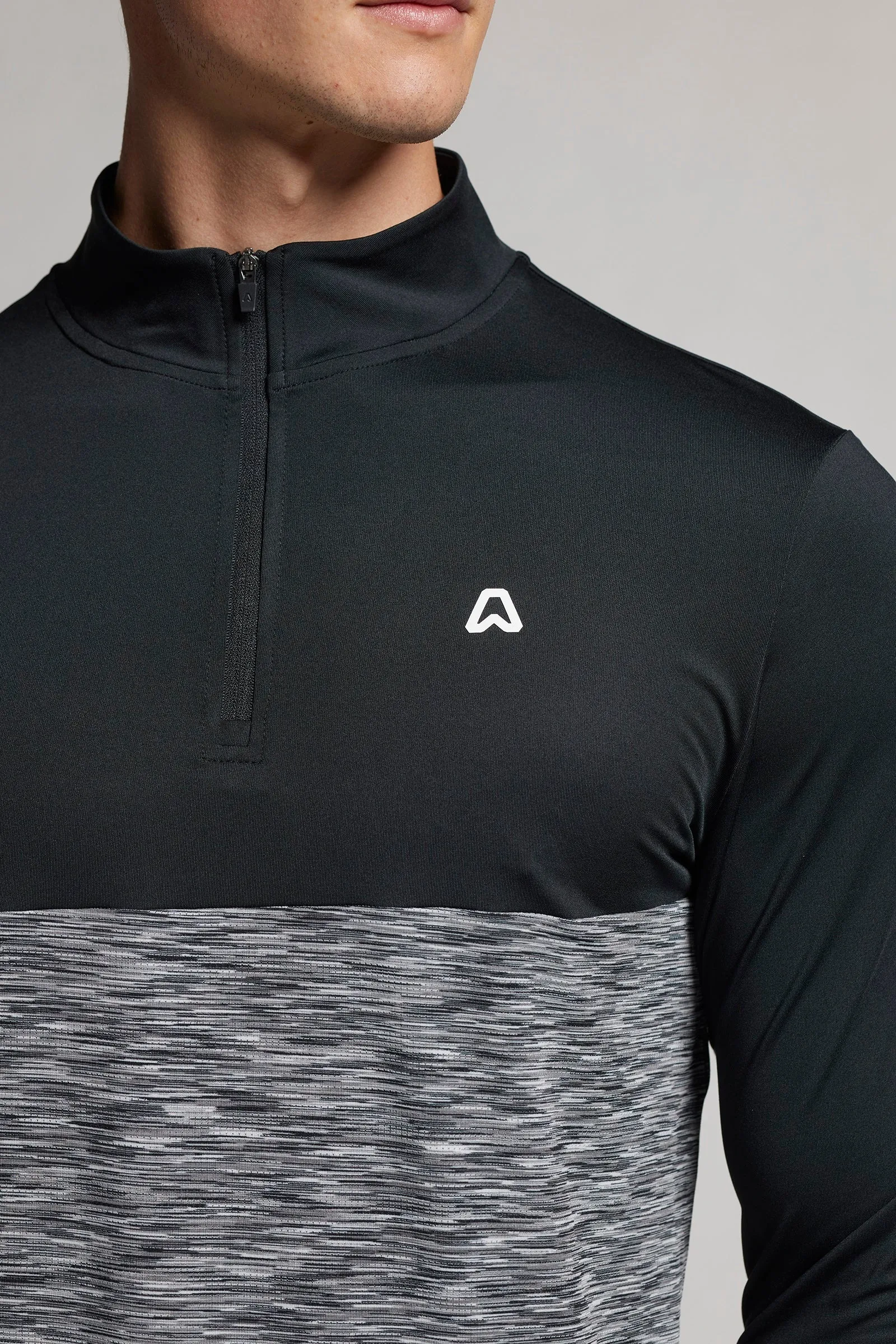 Colour Block Space Dye 1/4 Zip Top - Putter Black