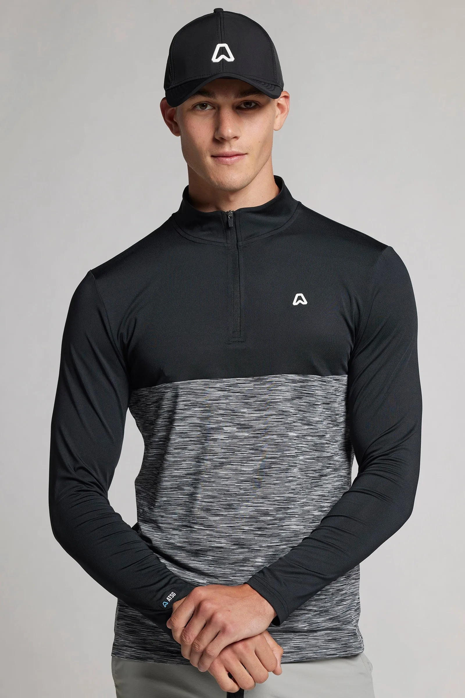 Colour Block Space Dye 1/4 Zip Top - Putter Black