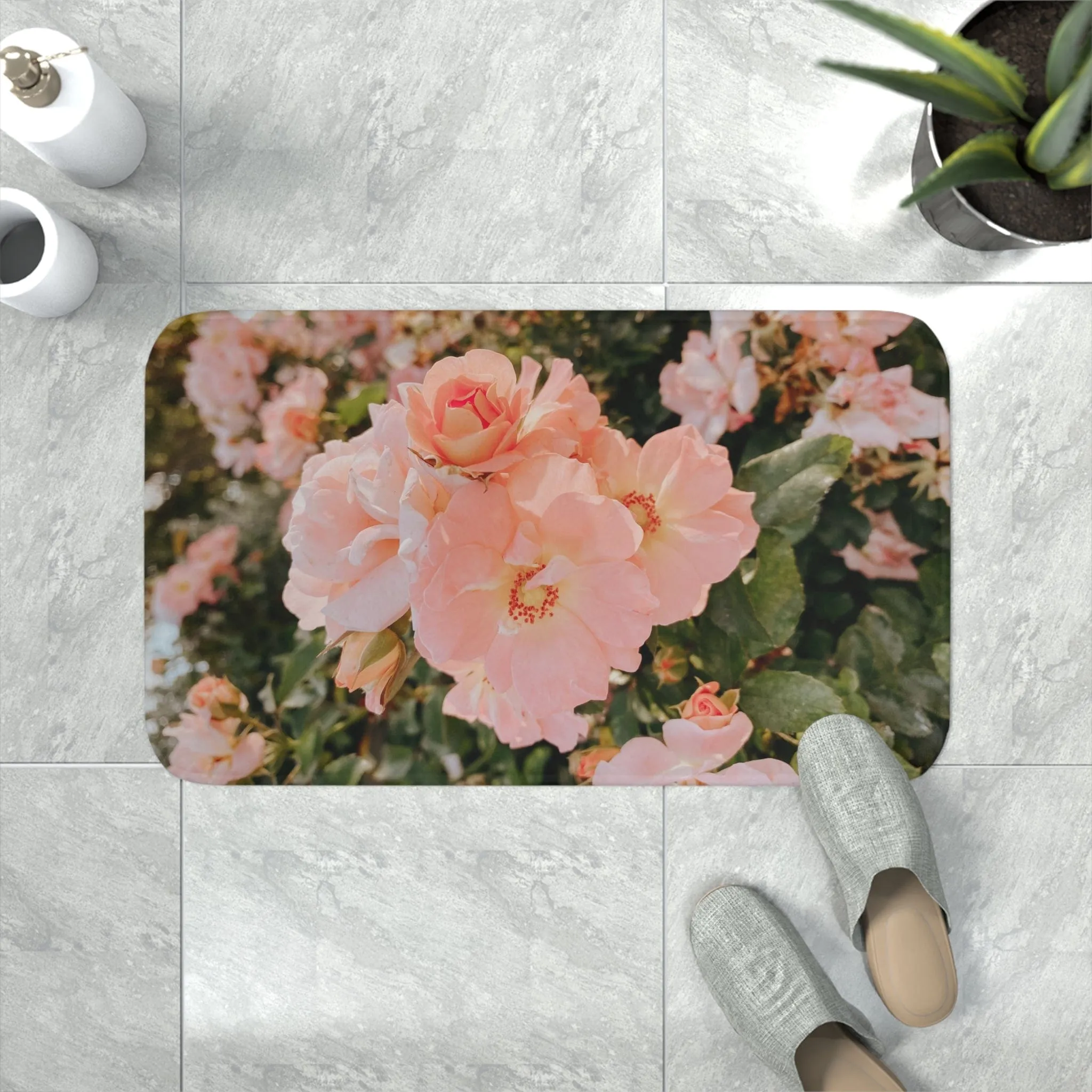 Country Coral Roses - Memory Foam Bath Mat