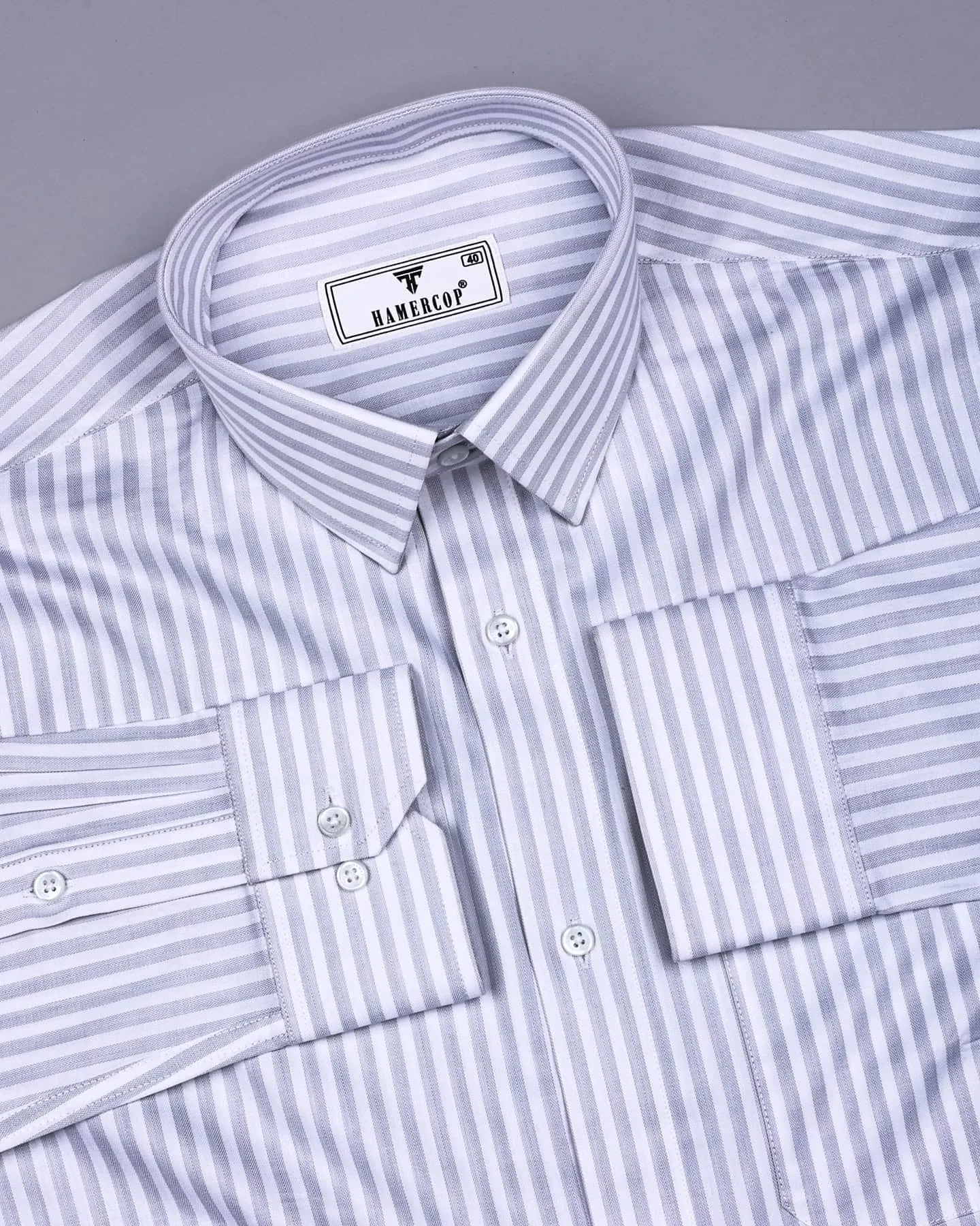 Crumple Gray With White Stripe Premium Cotton Shirt