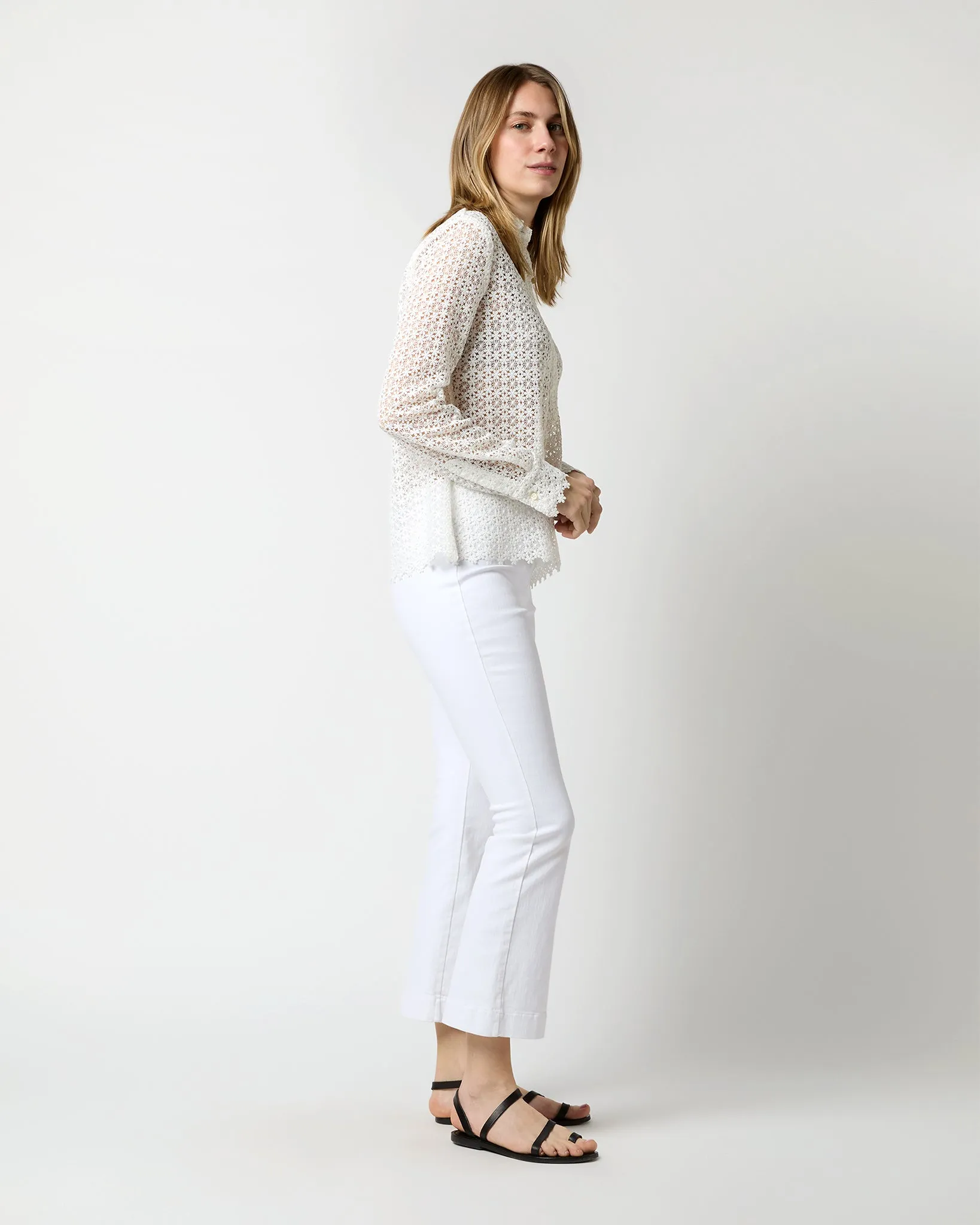 Darcy Shirt in White Floral Guipure Lace