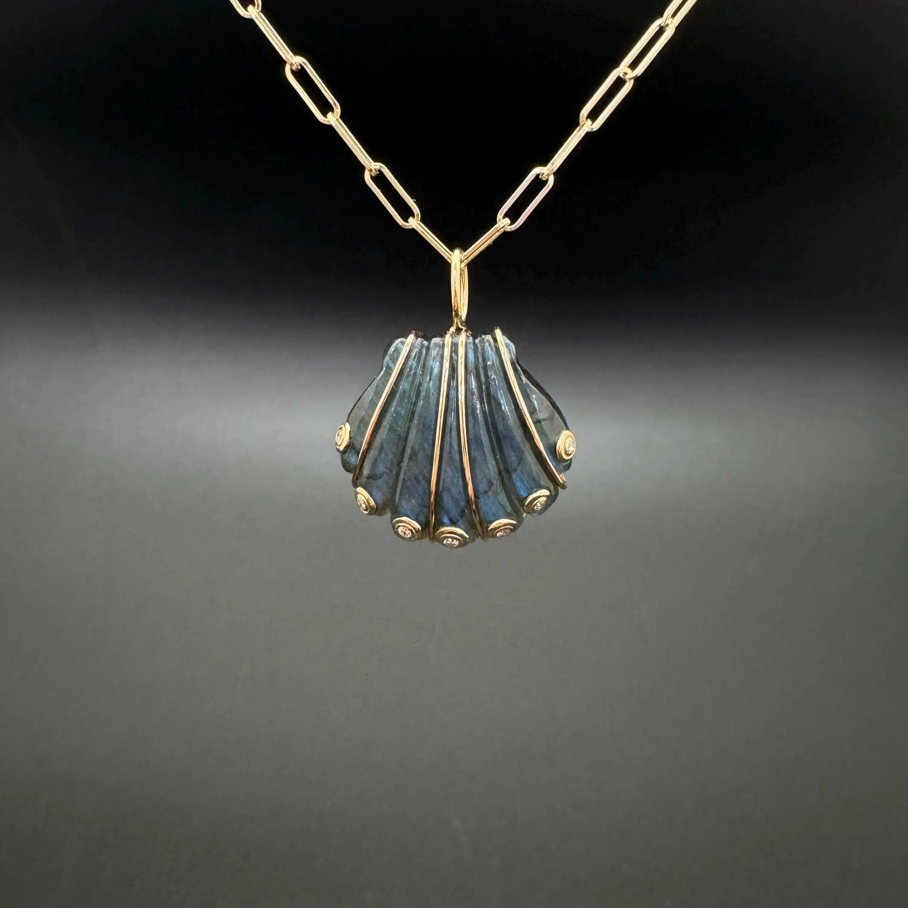 Diamond Labradorite Shell Pendant