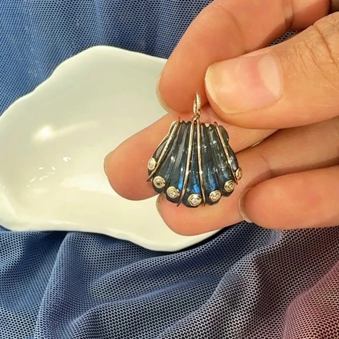 Diamond Labradorite Shell Pendant