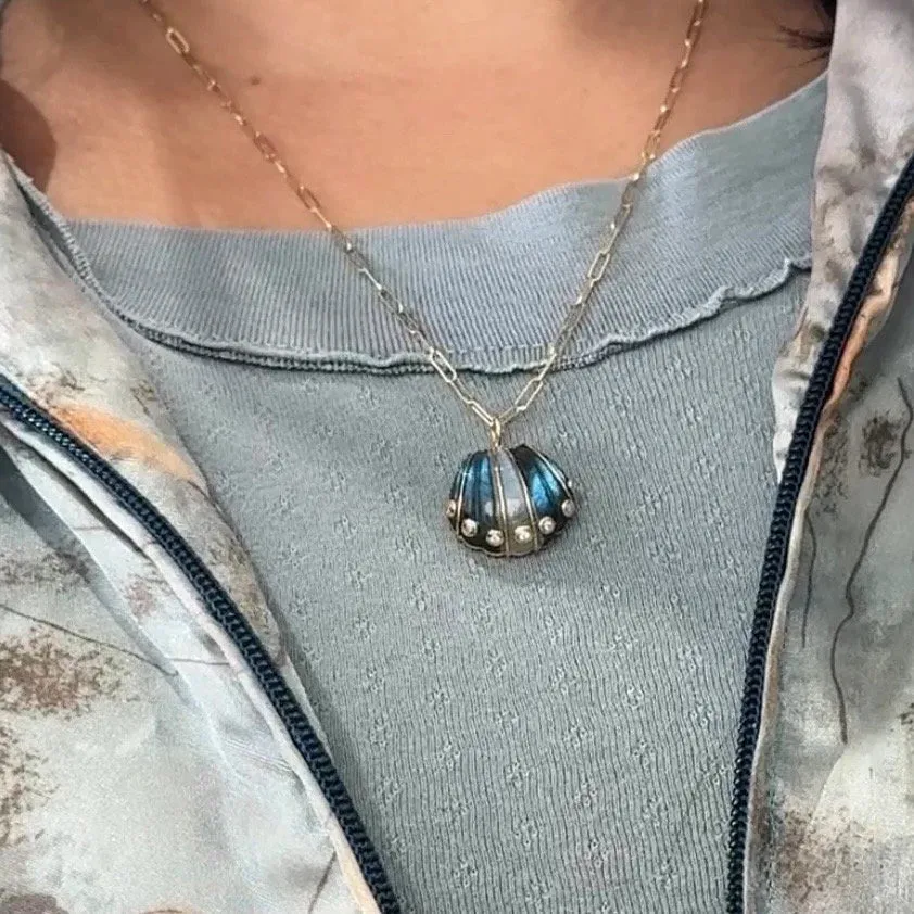 Diamond Labradorite Shell Pendant