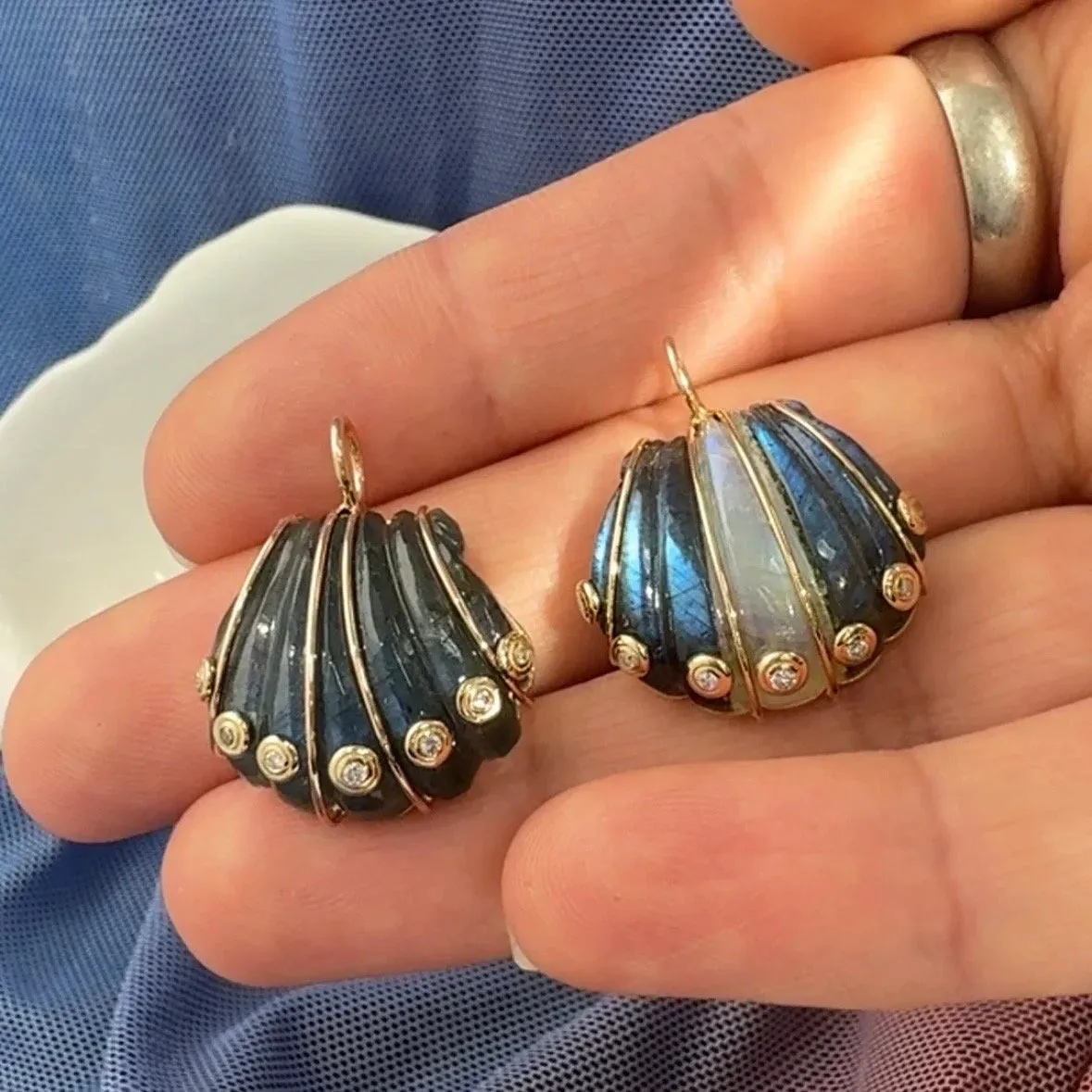 Diamond Labradorite Shell Pendant