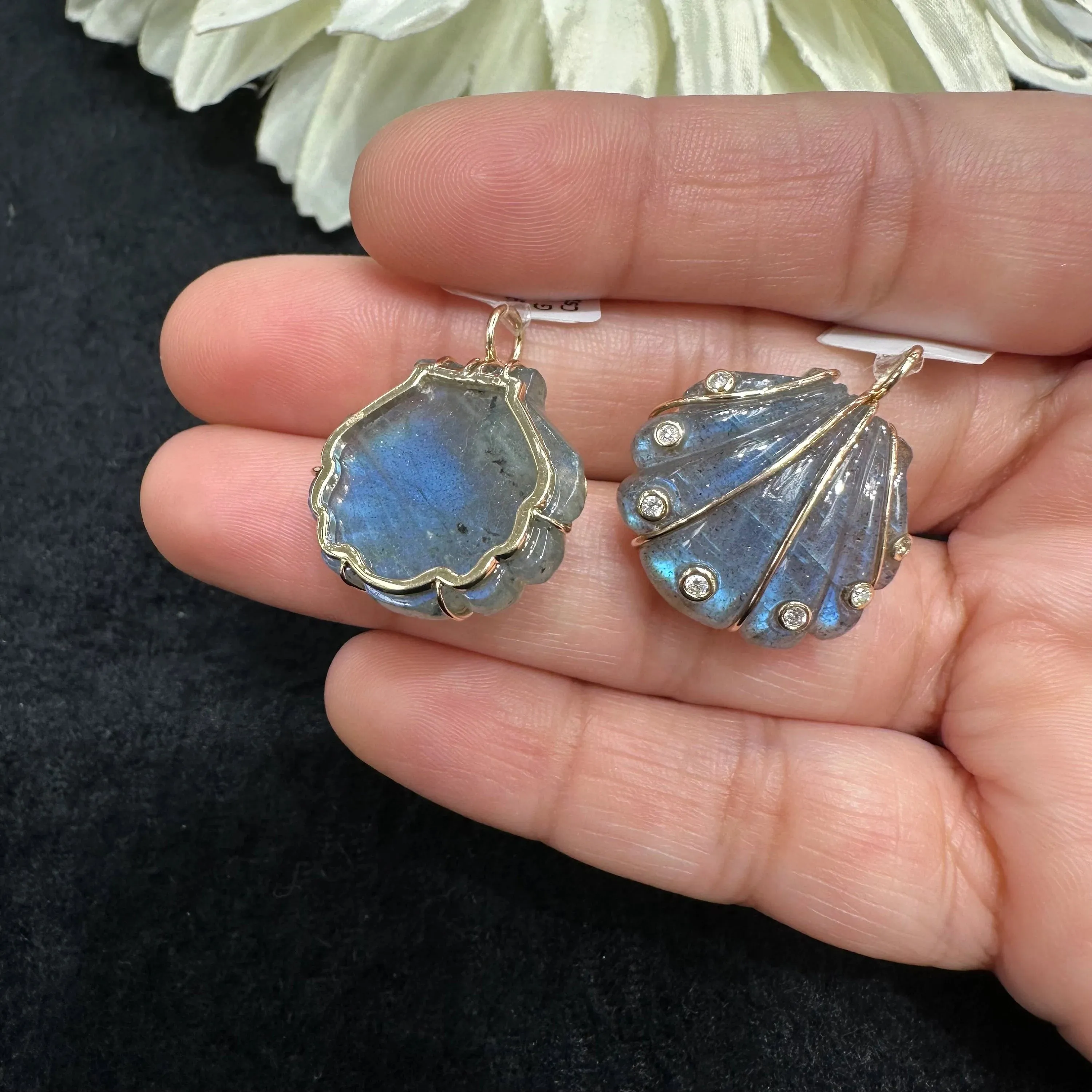 Diamond Labradorite Shell Pendant