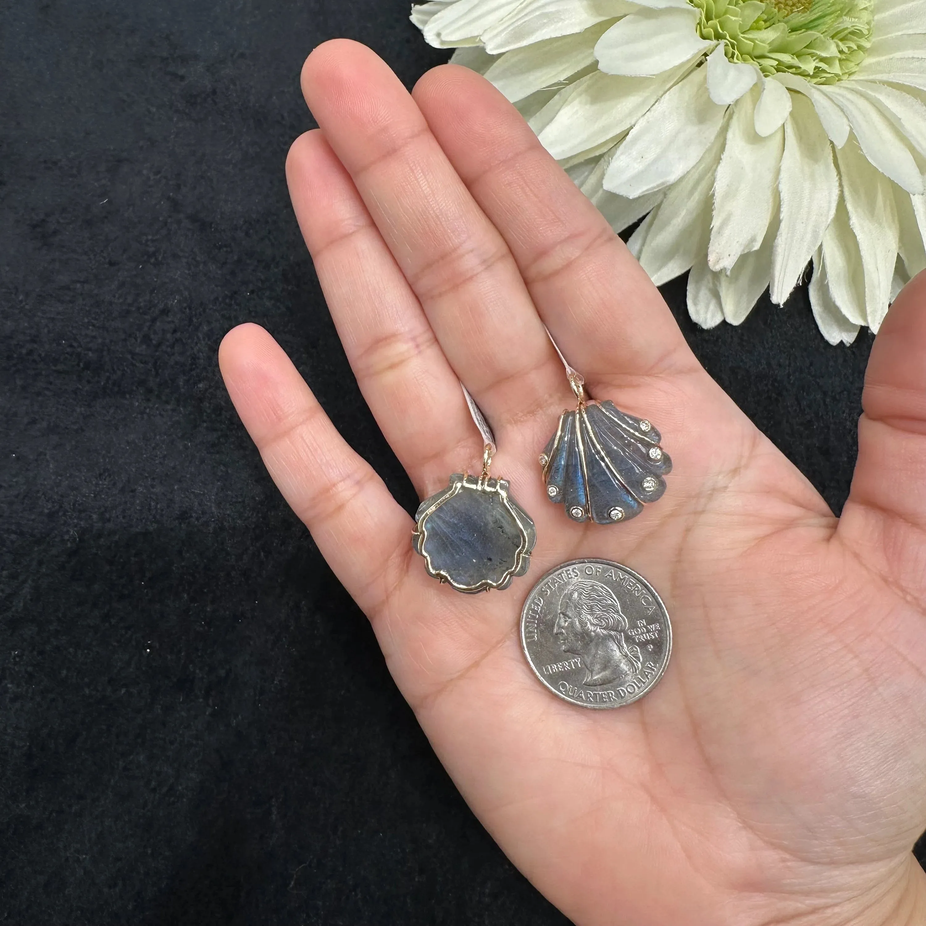 Diamond Labradorite Shell Pendant