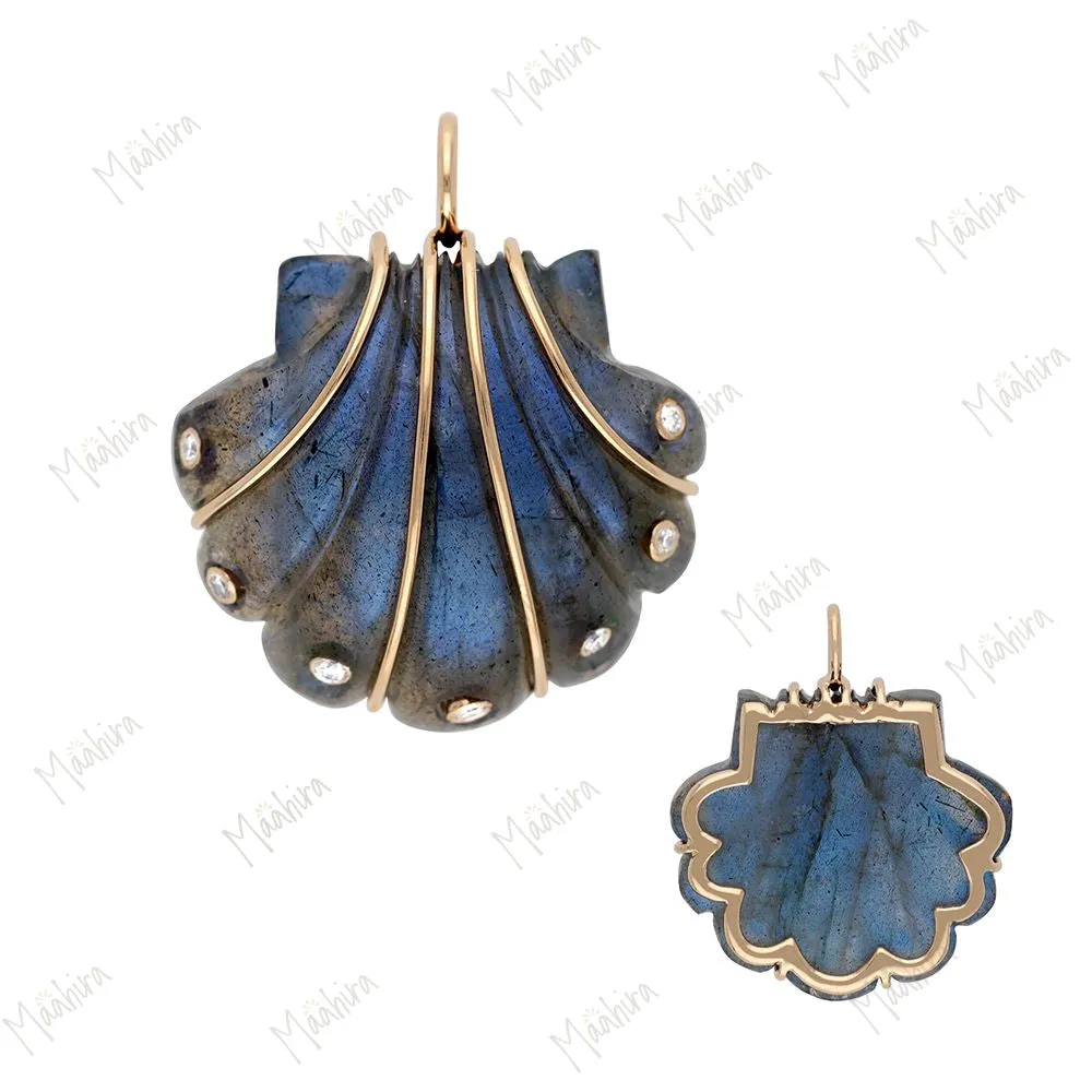 Diamond Labradorite Shell Pendant