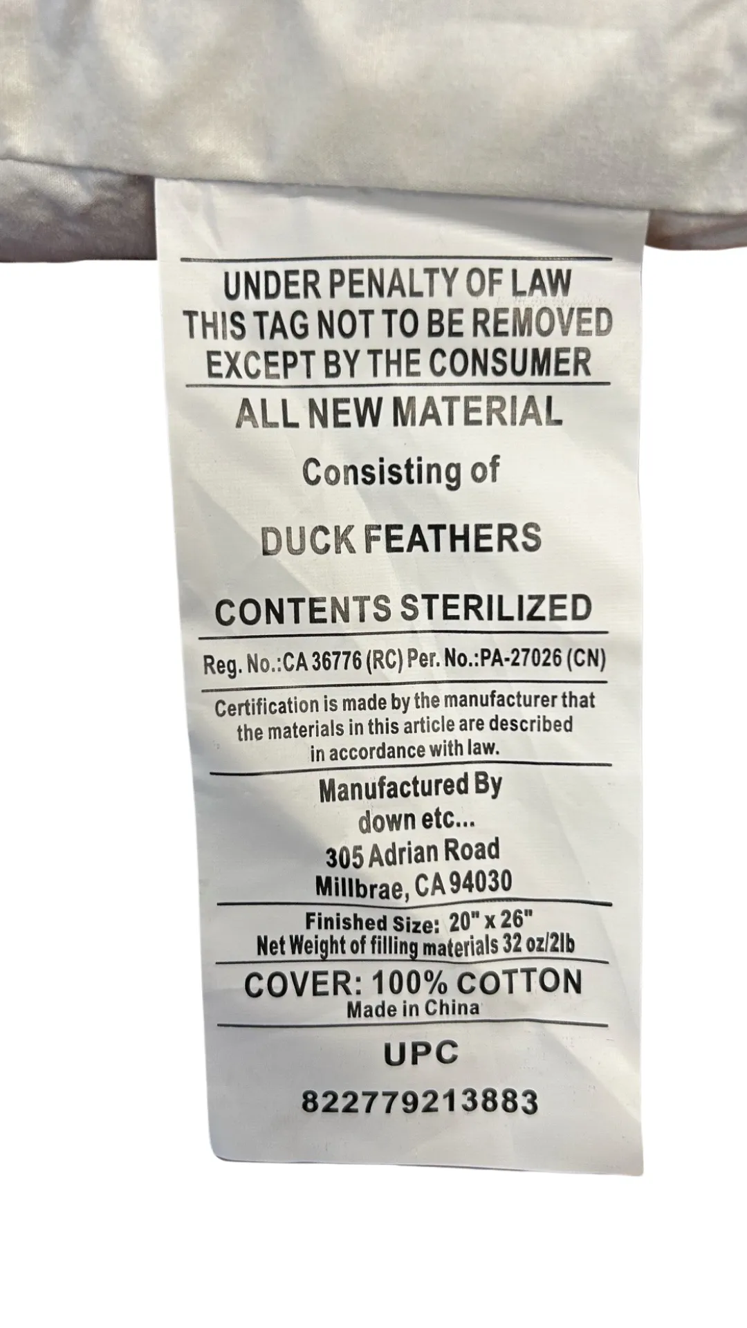 Down Etc. Rectangle Pillow Insert | 100% Duck Feather