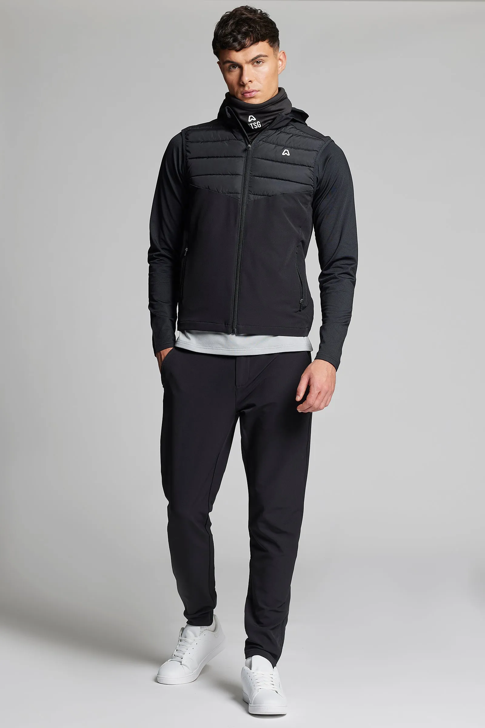 Fleece Back Colour Blocked 1/4 Zip Hoodie - Putter Black / Driver Grey