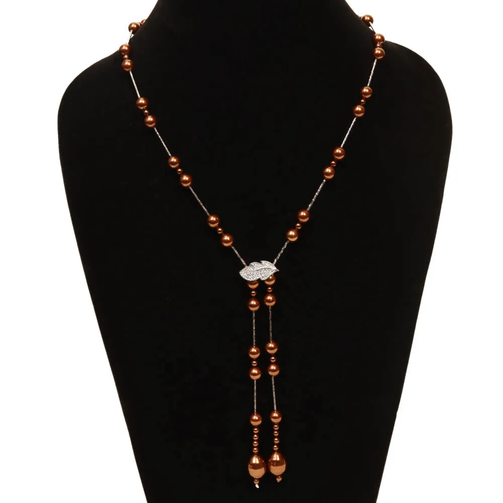 Imeora Exclusive Chocolate Shell Pearl Necklace With Adjustable Leaf Lock