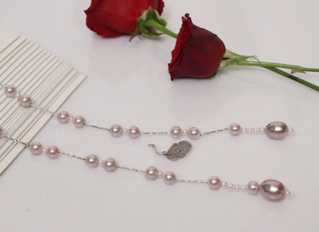 Imeora Exclusive Light Purple Shell Pearl Necklace With Adjustable Leaf Lock
