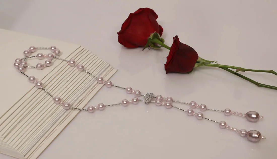 Imeora Exclusive Light Purple Shell Pearl Necklace With Adjustable Leaf Lock