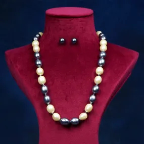 Imeora Metallic Lemon and Black Shell Pearl Necklace With 10mm Metallic Black Shell Pearls Studs