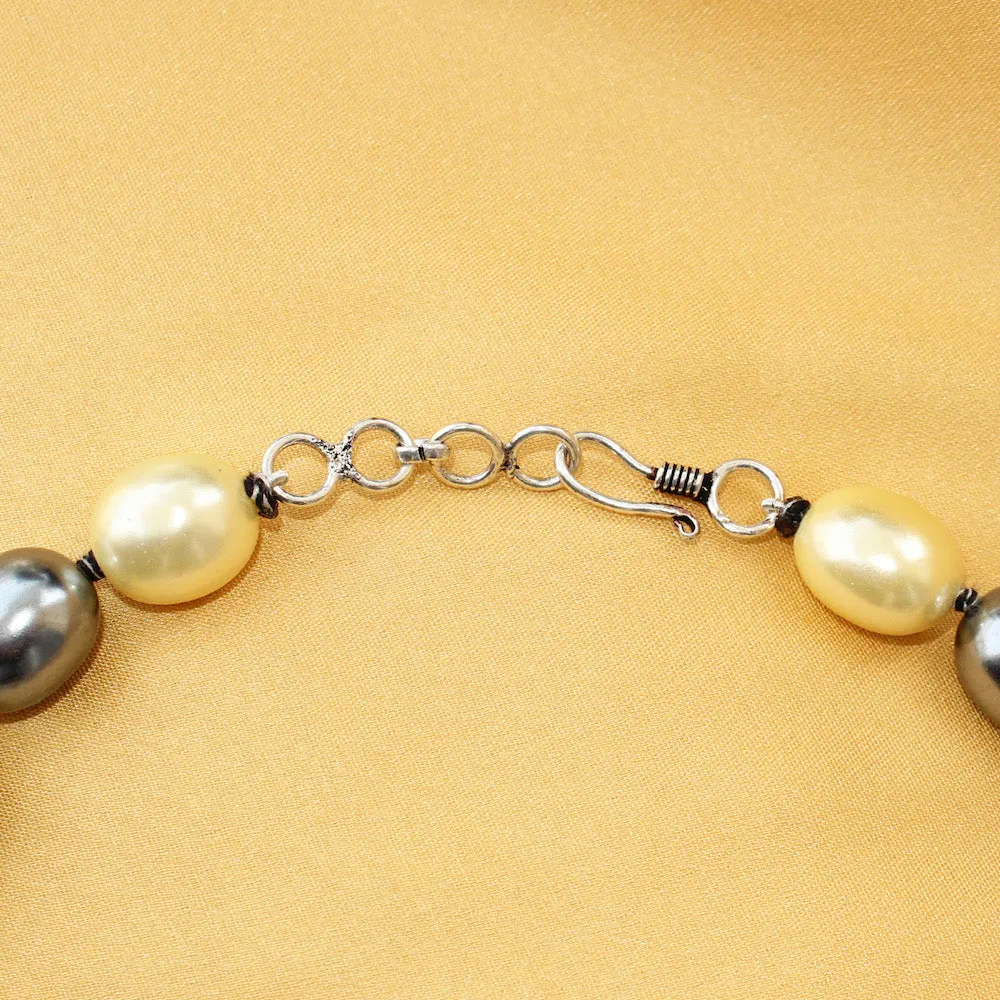 Imeora Metallic Lemon and Black Shell Pearl Necklace With 10mm Metallic Black Shell Pearls Studs