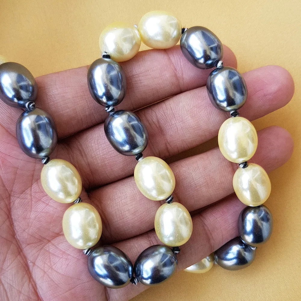 Imeora Metallic Lemon and Black Shell Pearl Necklace With 10mm Metallic Black Shell Pearls Studs