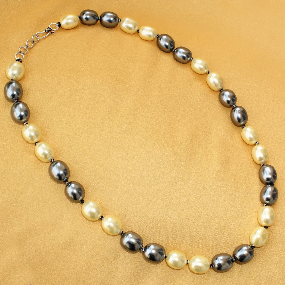 Imeora Metallic Lemon and Black Shell Pearl Necklace With 10mm Metallic Black Shell Pearls Studs