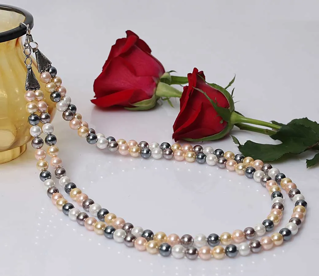 Imeora Multicolor 8mm Double Line Shell Pearl Necklace