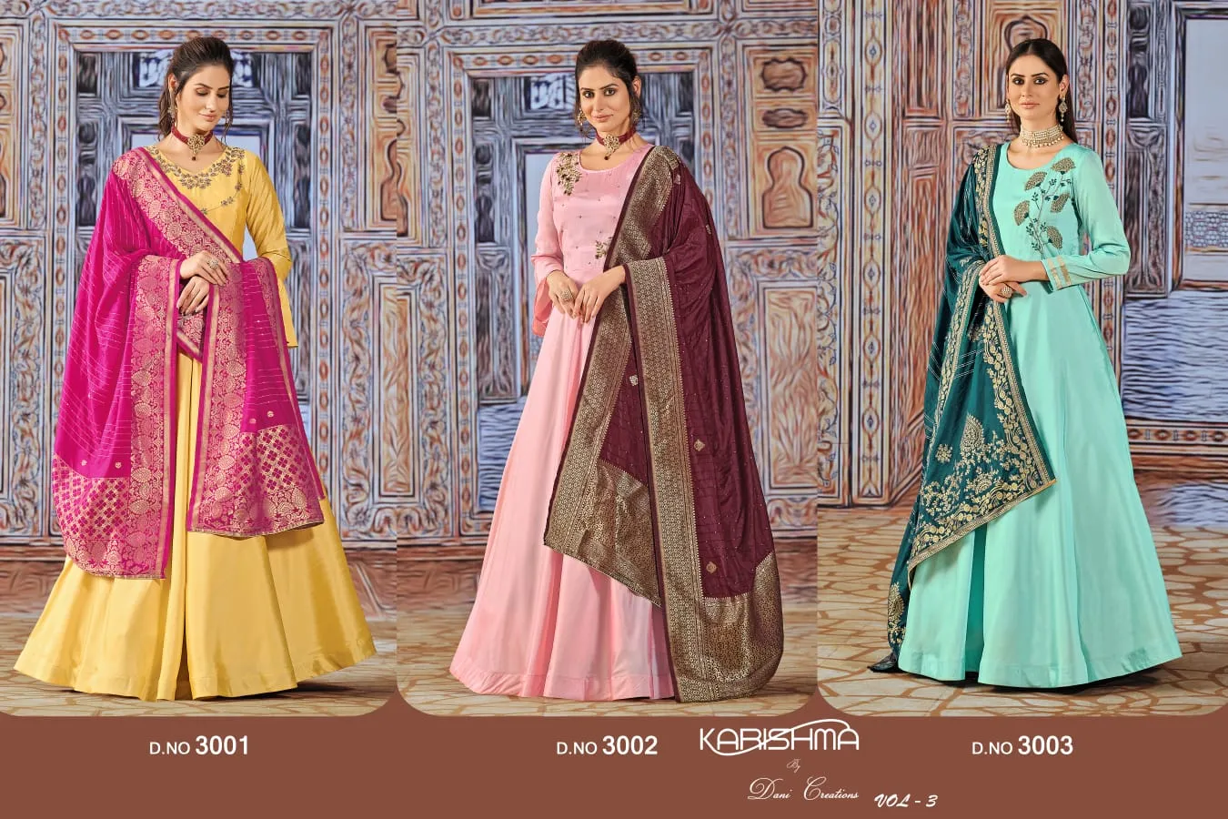KARISHMA VOL 3 SILK WITH FANCY DESINGER READY MADE GOWN SUIT