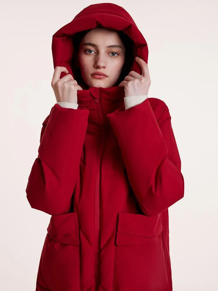 Mid-Length Hooded Stand Collar Goose Down Garment
