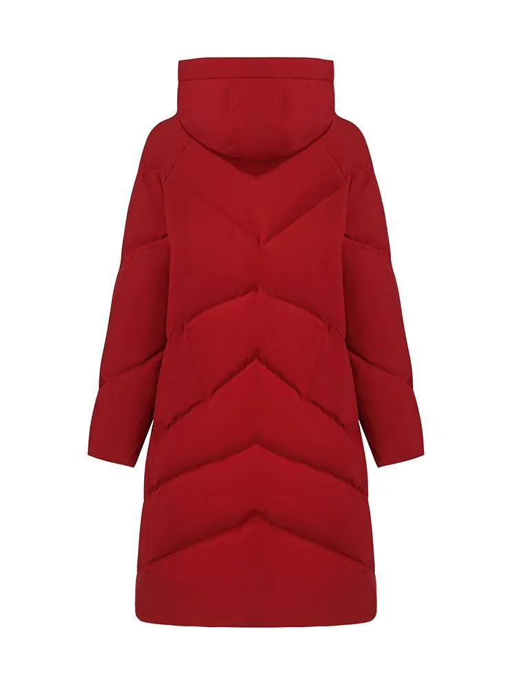 Mid-Length Hooded Stand Collar Goose Down Garment
