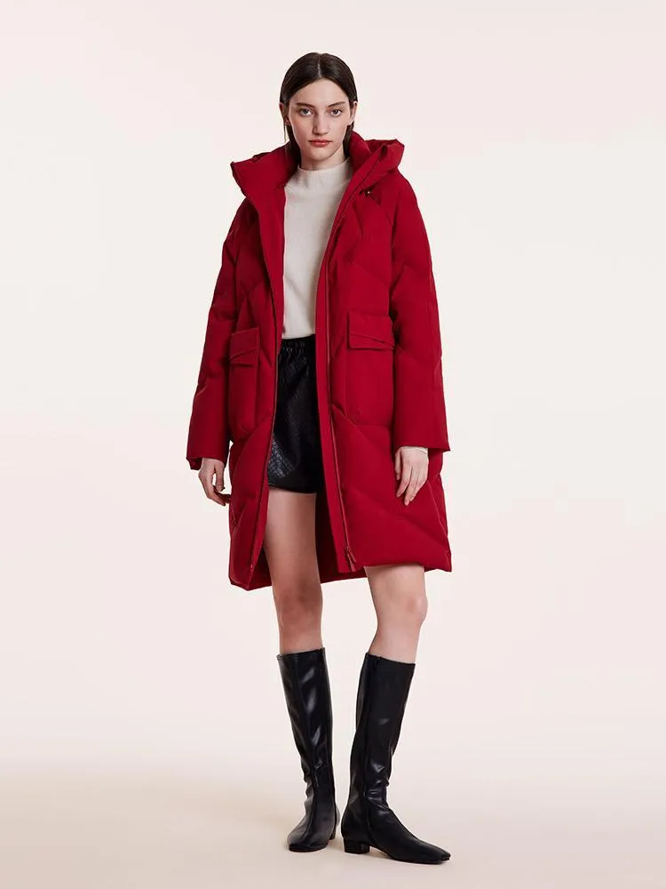 Mid-Length Hooded Stand Collar Goose Down Garment