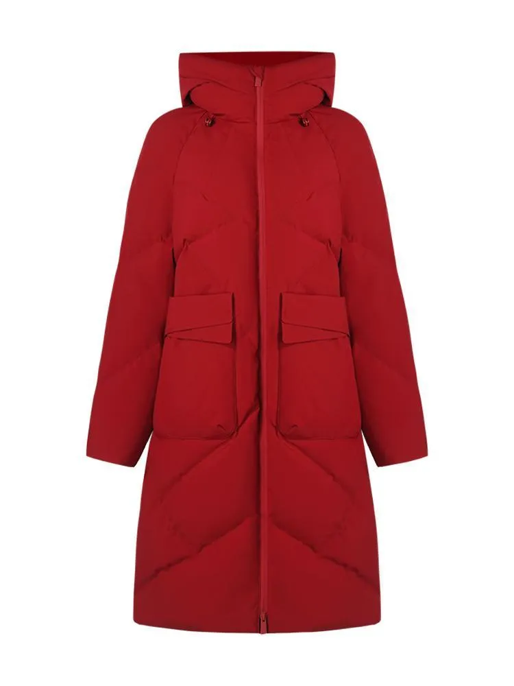Mid-Length Hooded Stand Collar Goose Down Garment