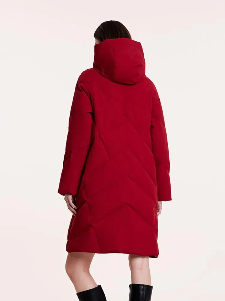 Mid-Length Hooded Stand Collar Goose Down Garment
