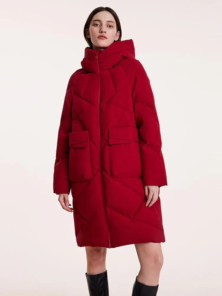 Mid-Length Hooded Stand Collar Goose Down Garment