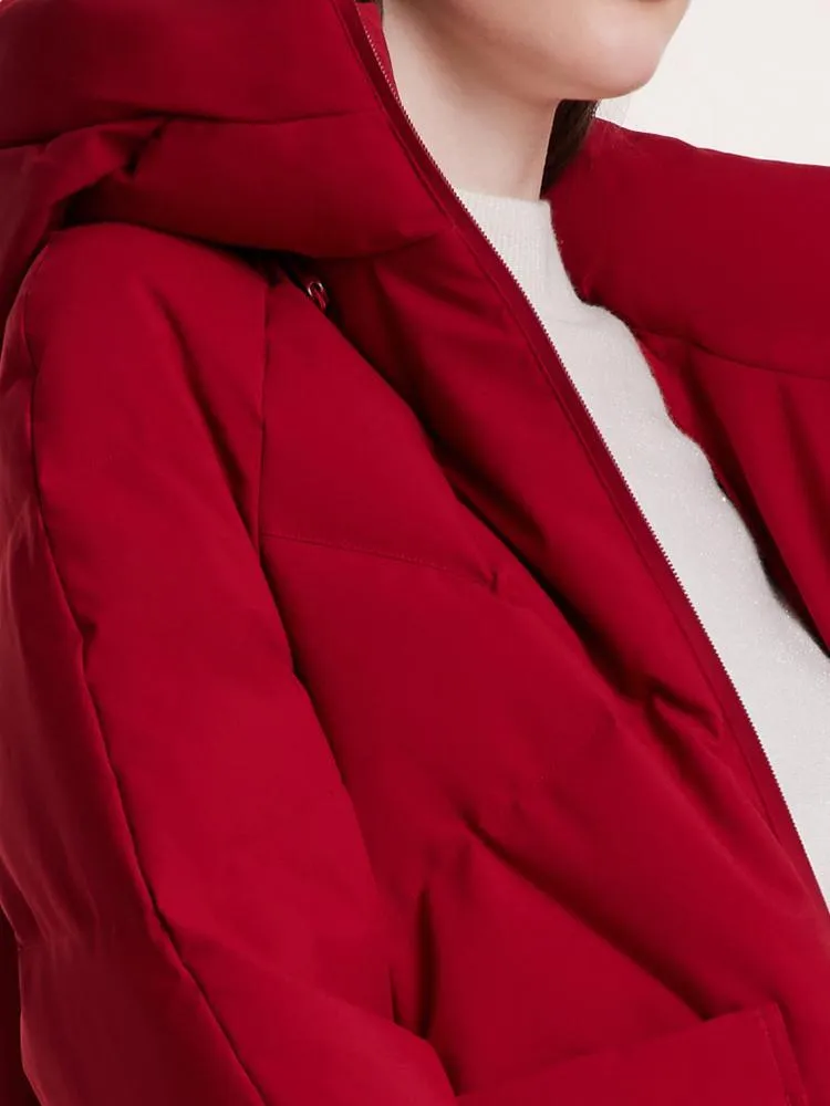 Mid-Length Hooded Stand Collar Goose Down Garment