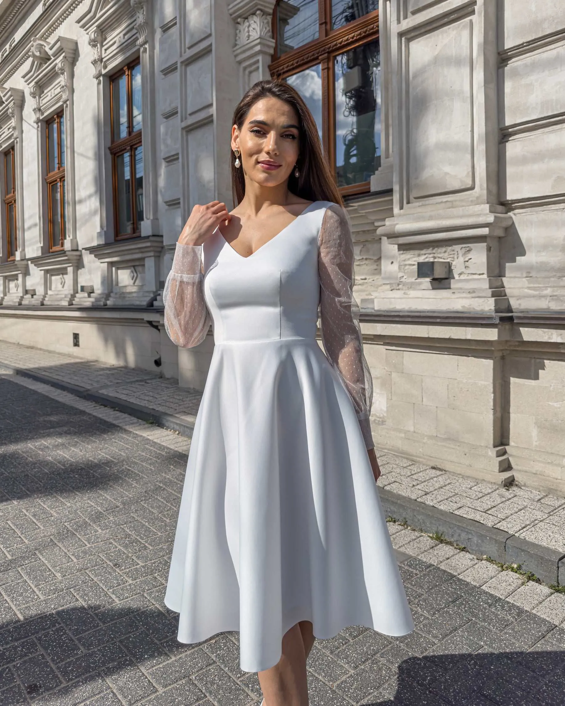 Rochie alba midi cununie civila