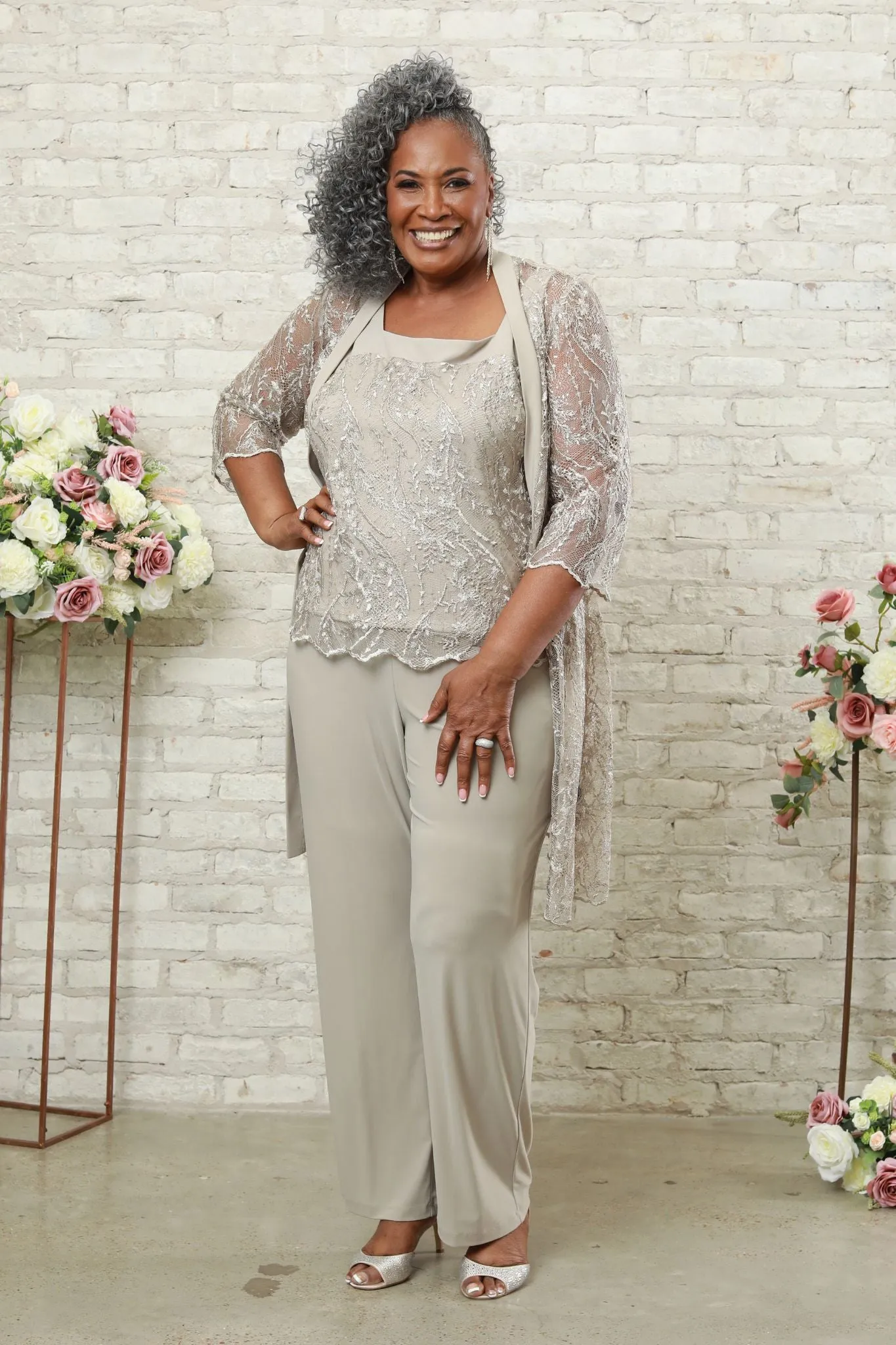 Shimmering Top Ensemble Women's Pant Set