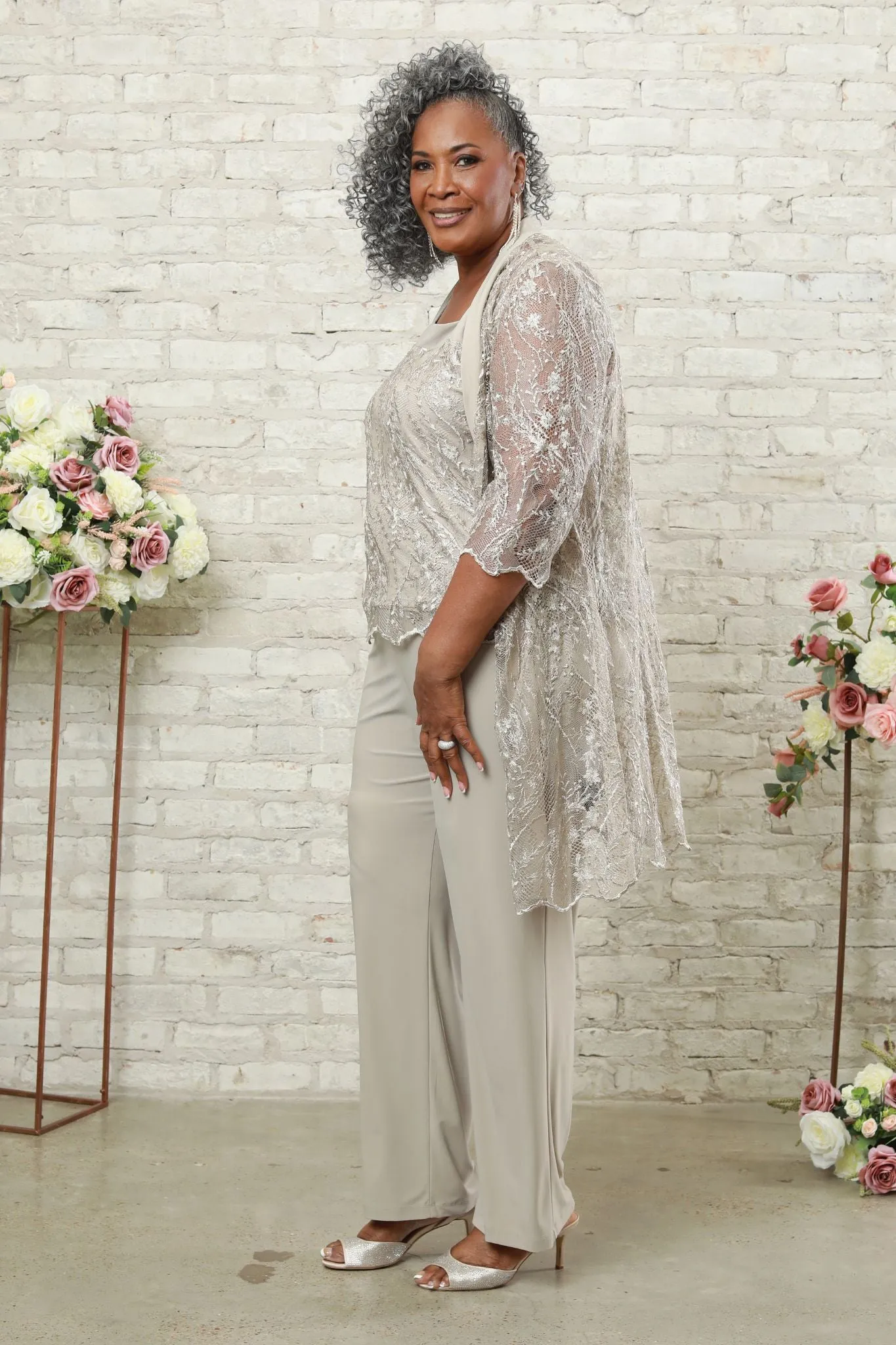 Shimmering Top Ensemble Women's Pant Set