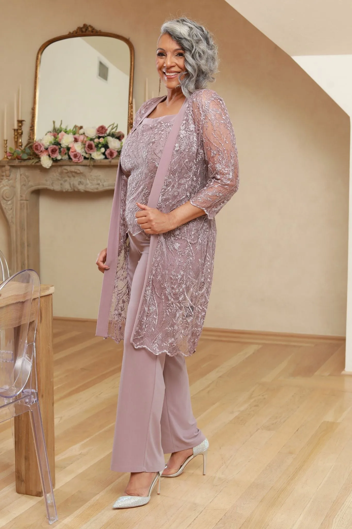 Shimmering Top Ensemble Women's Pant Set
